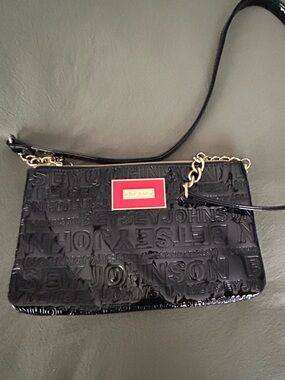 New Condition Betsey Johnson Black Patent Embossed Crossbody with Gold Chain